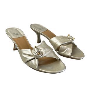 Vintage Stuart Weitzman Gold Pearl Metallic Twist Knot Kitten Heel Sandals, 8